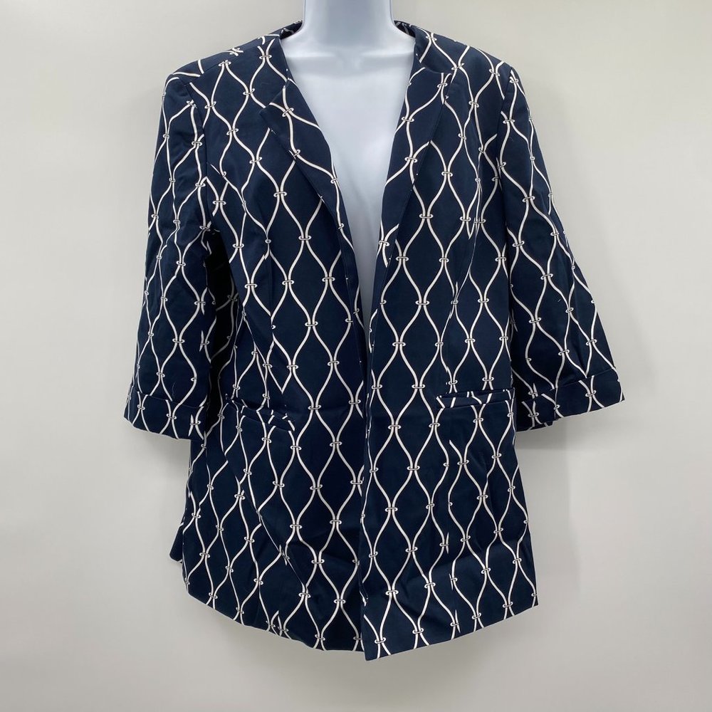 Talbots Stretch Lined Suit Jacket Navy/White Pattern Womens Size 14